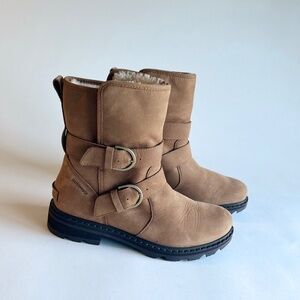 Sorel Tan Waterproof Leather Fur Lining Rubber Outsole Ankle Boots size 10.5